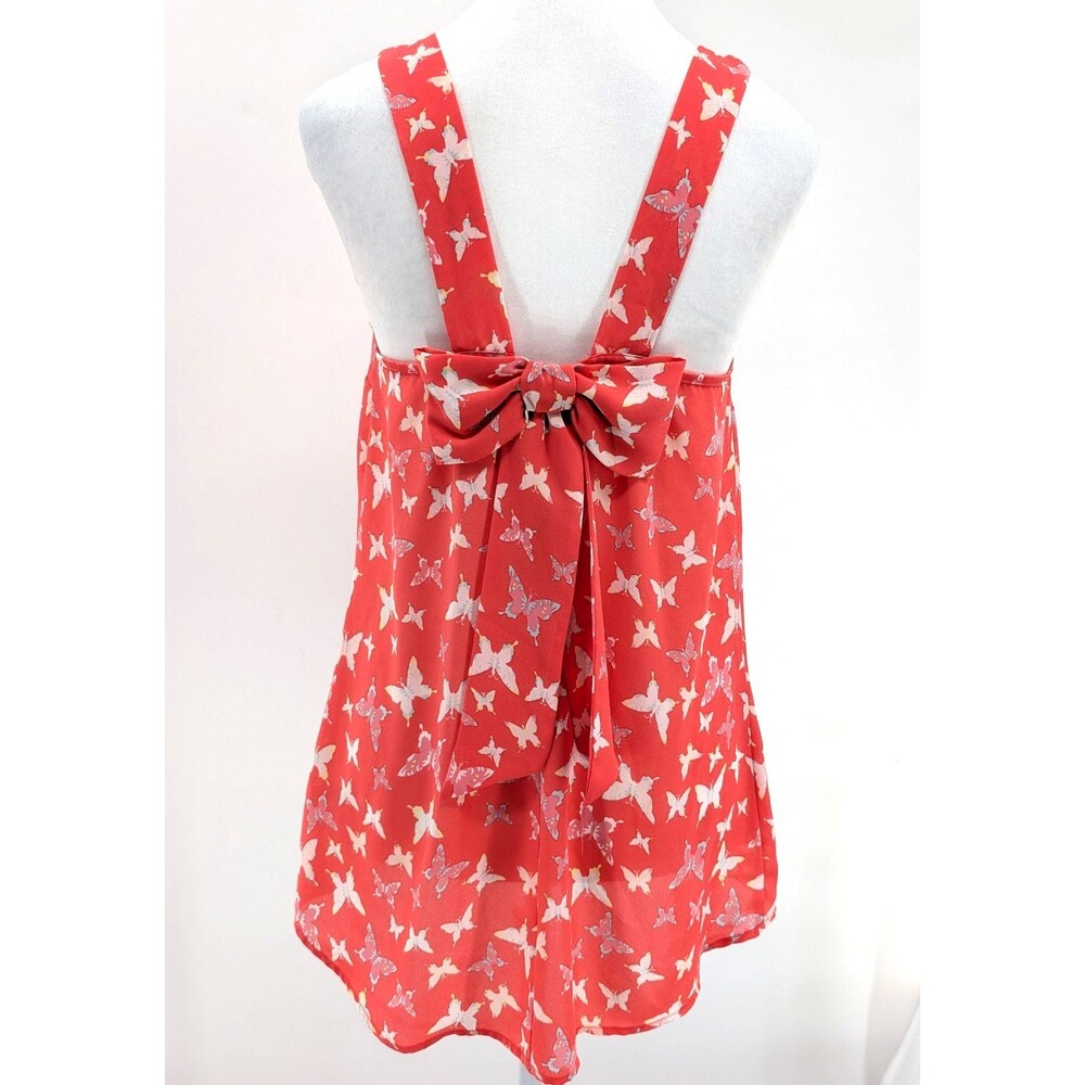 Candie’s Pink Coral Butterfly Bow Back Y2K 90s Tank Top Blouse Size Medium - Picture 2 of 11